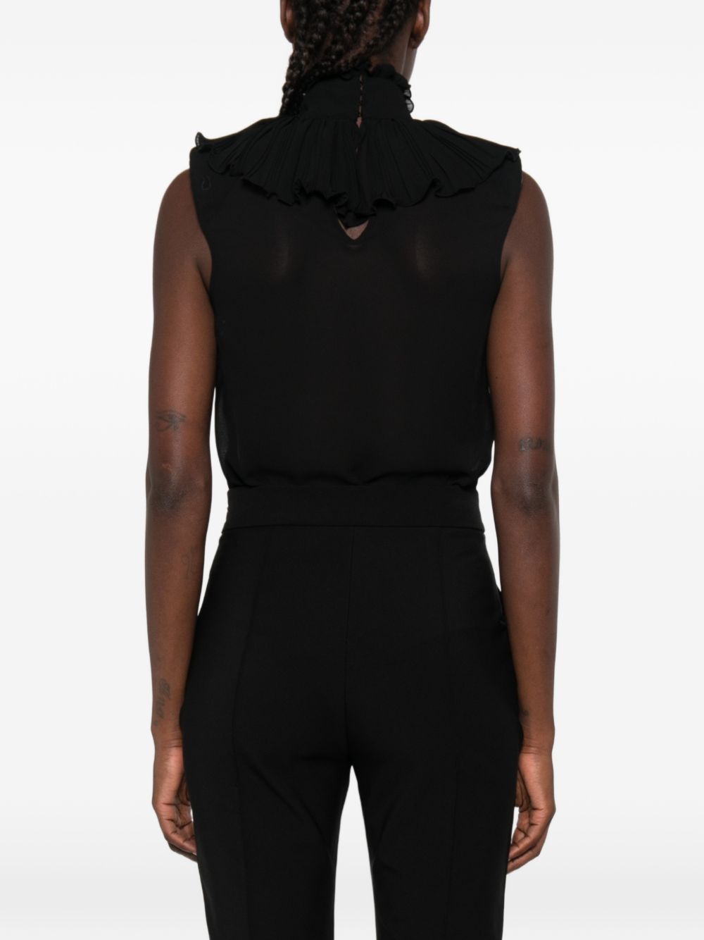 ELISABETTA FRANCHI Body nero elegante con dettagli in pizzo semitrasparente