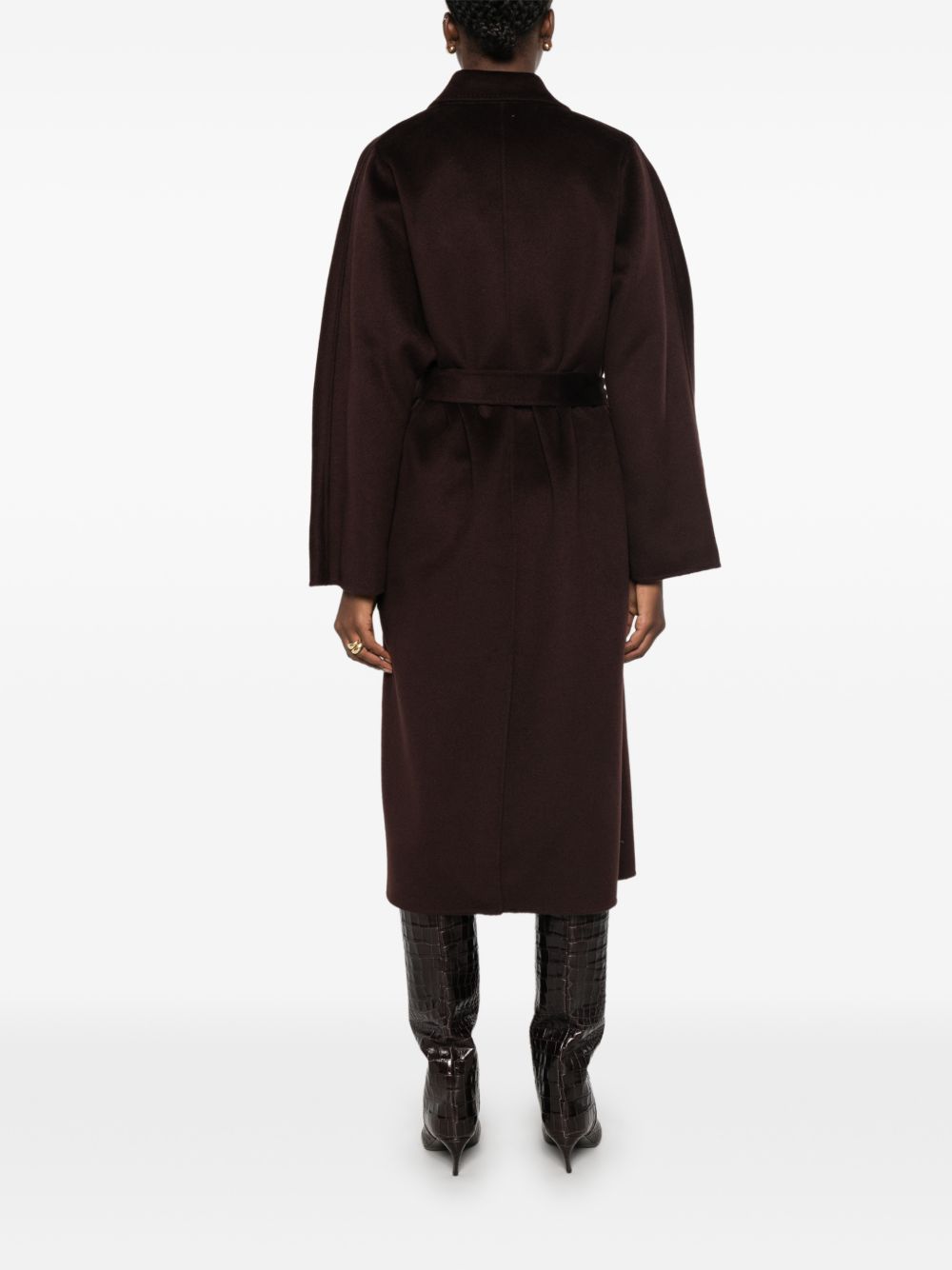 ELISABETTA FRANCHI Cappotto marrone in lana con cintura e tasche