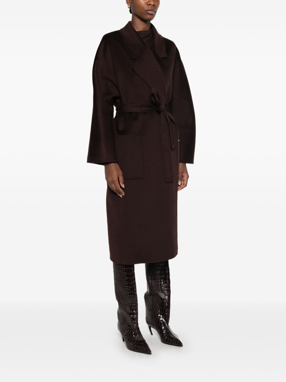 ELISABETTA FRANCHI Cappotto marrone in lana con cintura e tasche