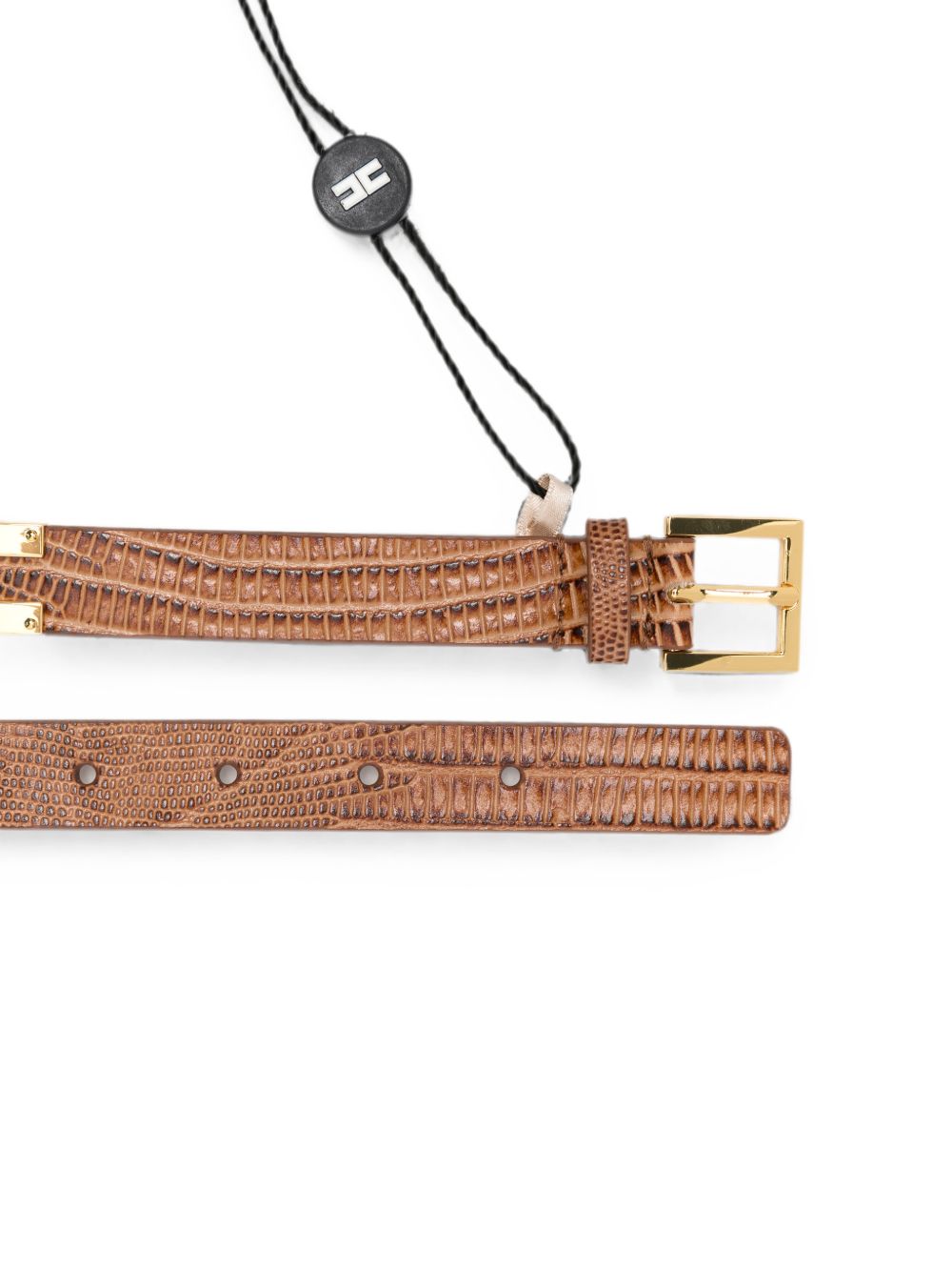 ELISABETTA FRANCHI Cintura marrone in pelle effetto lucertola con fibbia dorata