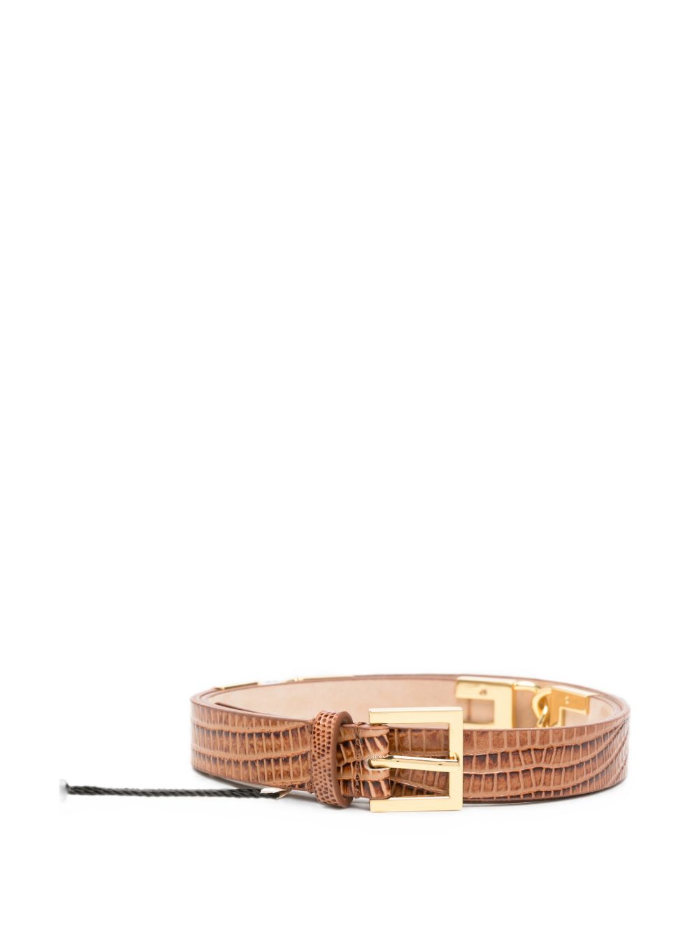 ELISABETTA FRANCHI Cintura marrone in pelle effetto lucertola con fibbia dorata