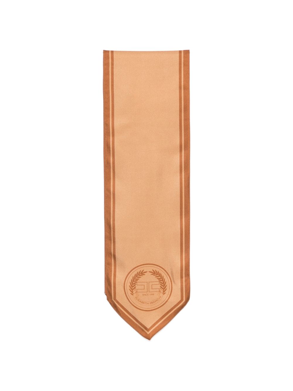 ELISABETTA FRANCHI Sciarpa foulard in seta marrone e arancione con logo