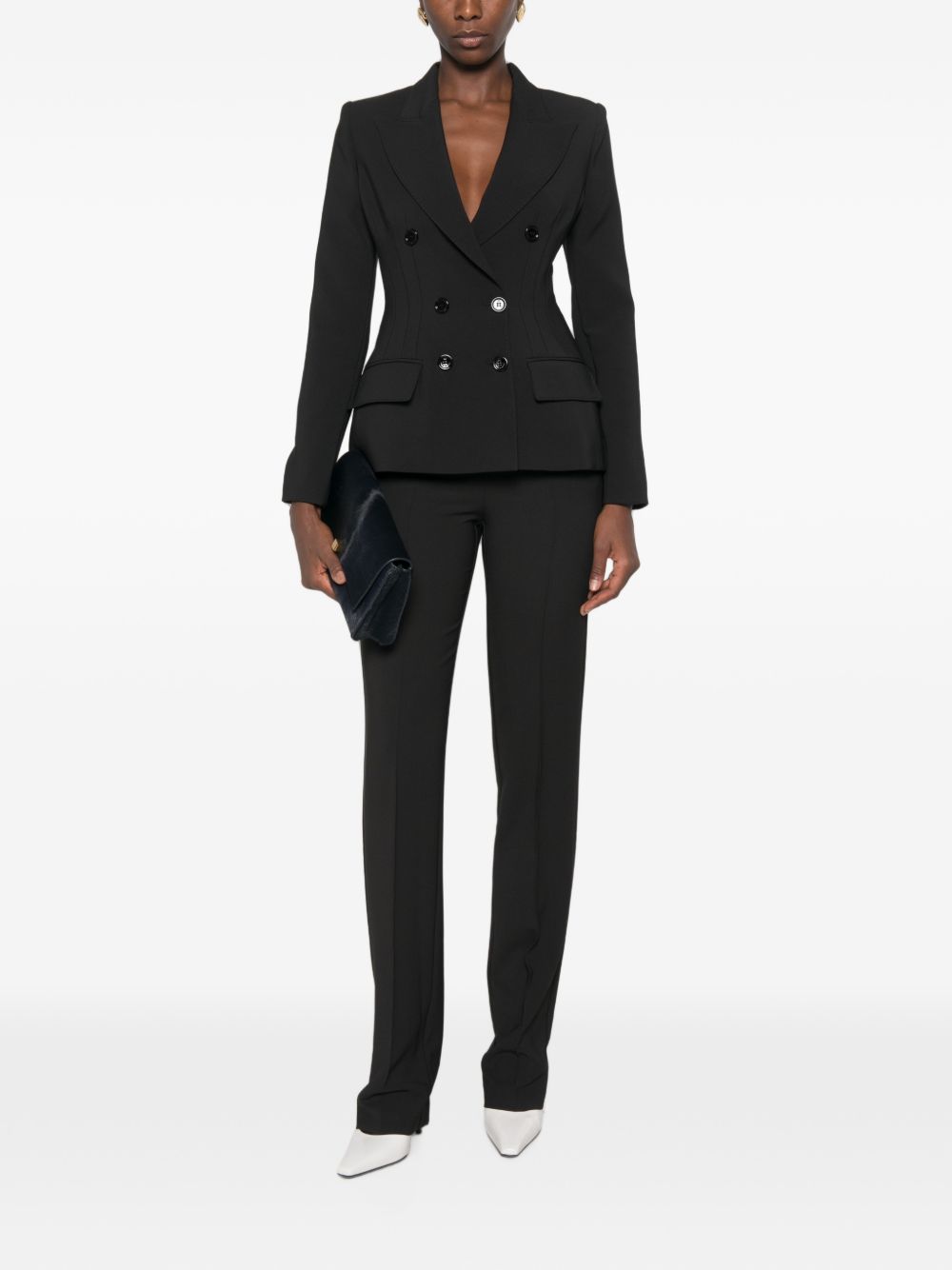 ELISABETTA FRANCHI Giacca blazer donna slim doppiopetto nero antracite