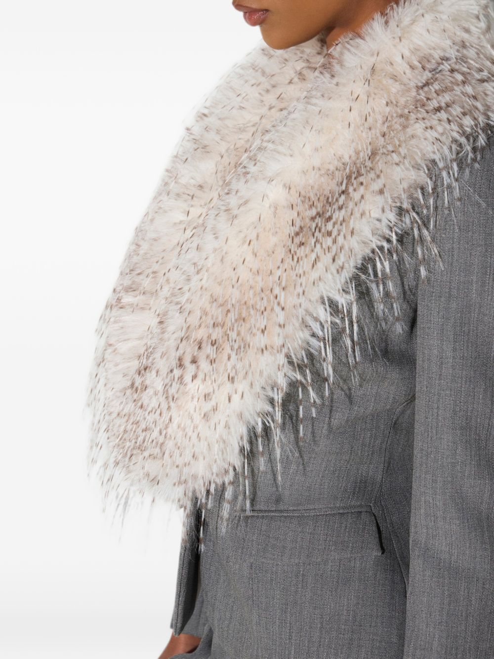 ELISABETTA FRANCHI Blazer grigio chiaro in lana con collo in ecopelliccia