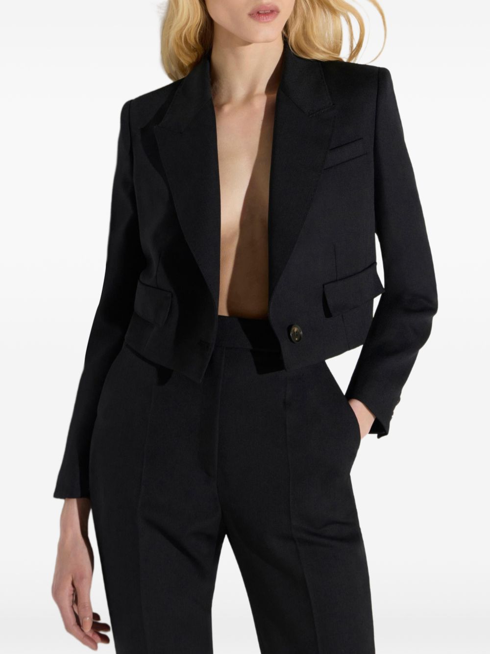 ELISABETTA FRANCHI Blazer top crop nero con scollo a V