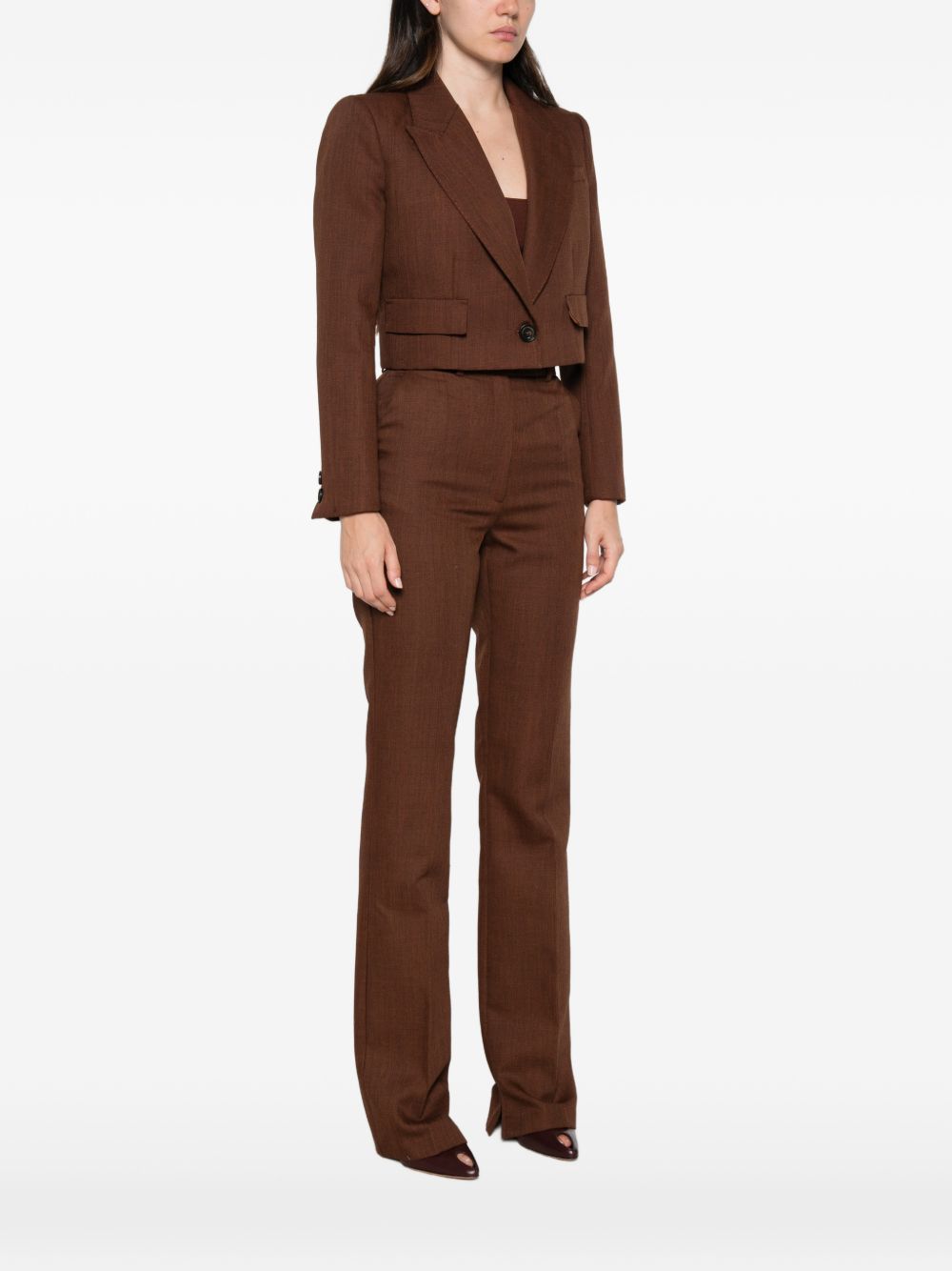 ELISABETTA FRANCHI Giacca crop in lana marrone