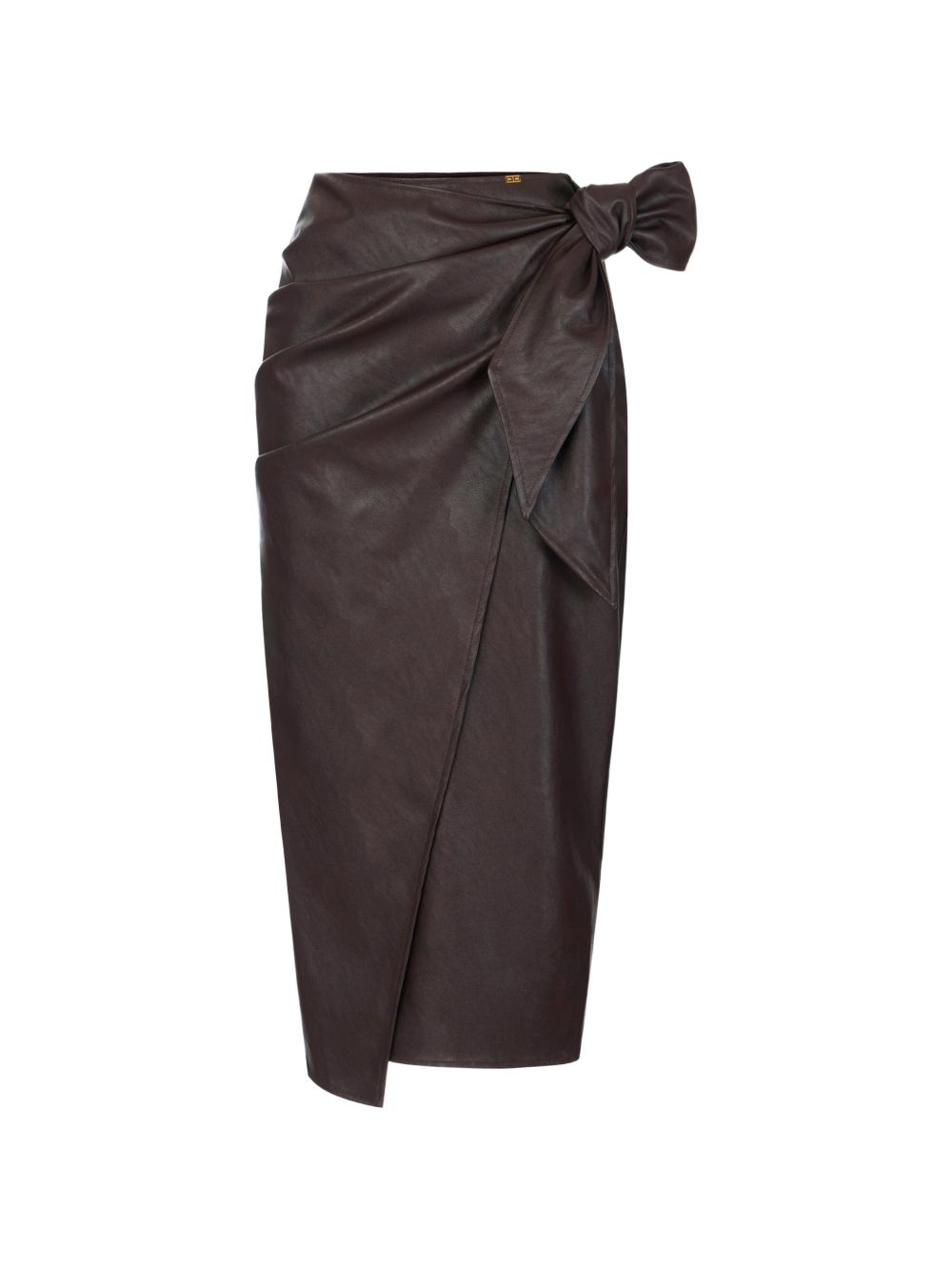 ELISABETTA FRANCHI Gonna midi marrone in ecopelle con nodo in vita