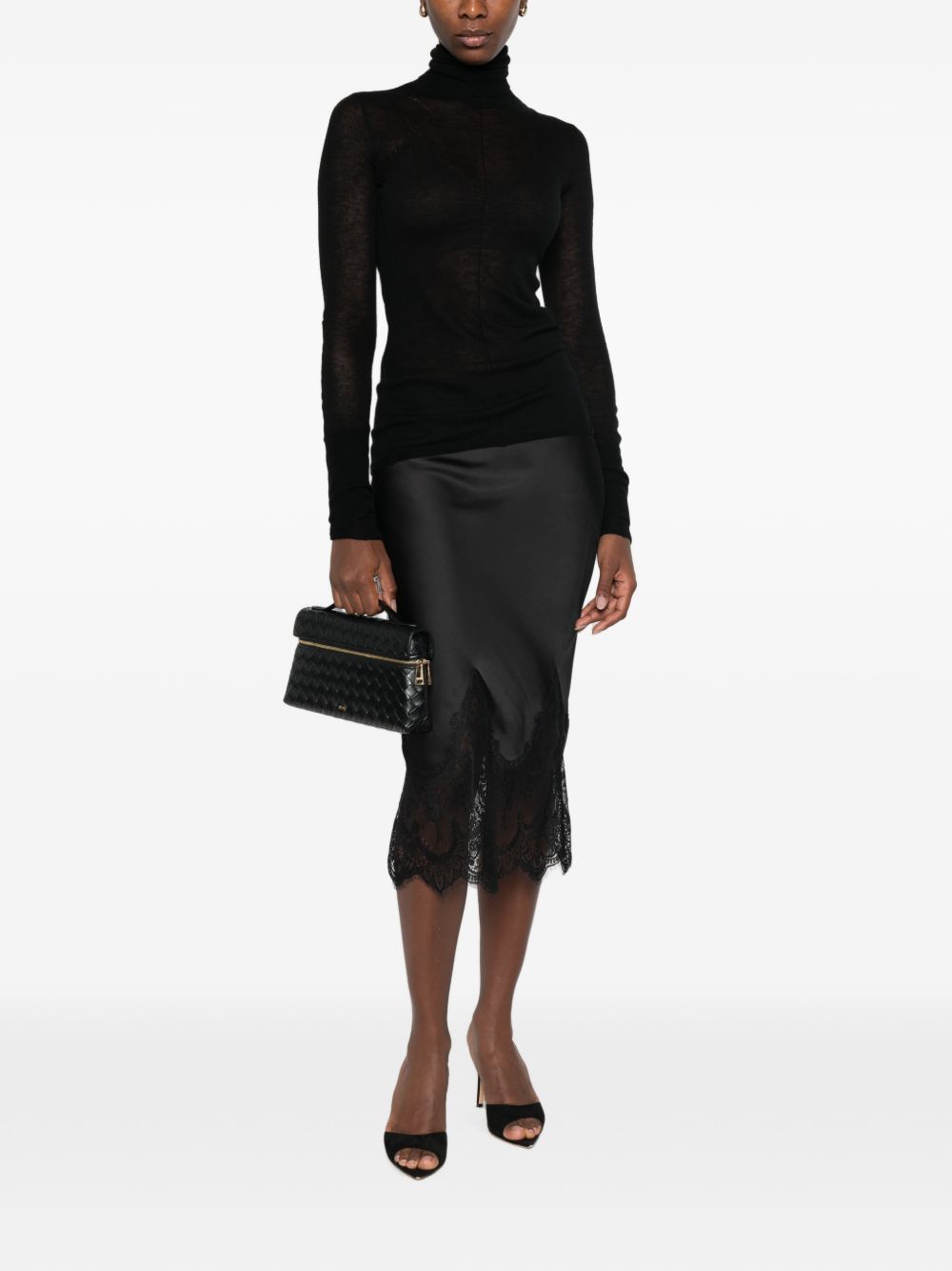 ELISABETTA FRANCHI Maglia nera a collo alto in lana leggera