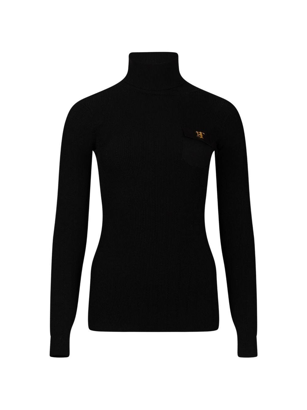 ELISABETTA FRANCHI Maglia a collo alto con logo sul petto nera