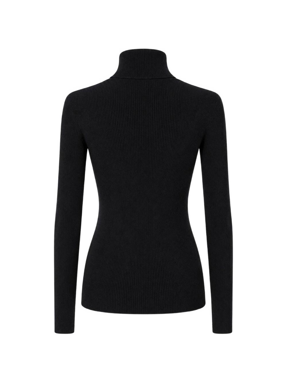 ELISABETTA FRANCHI Maglia a collo alto nera in lana con logo bianco sul petto