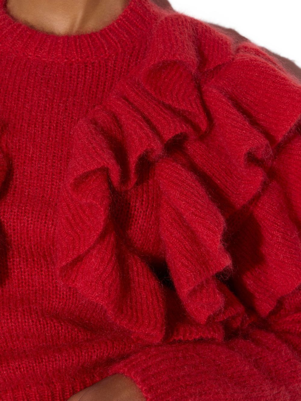 ELISABETTA FRANCHI Maglia in lana mohair rossa con rouches sulle spalle