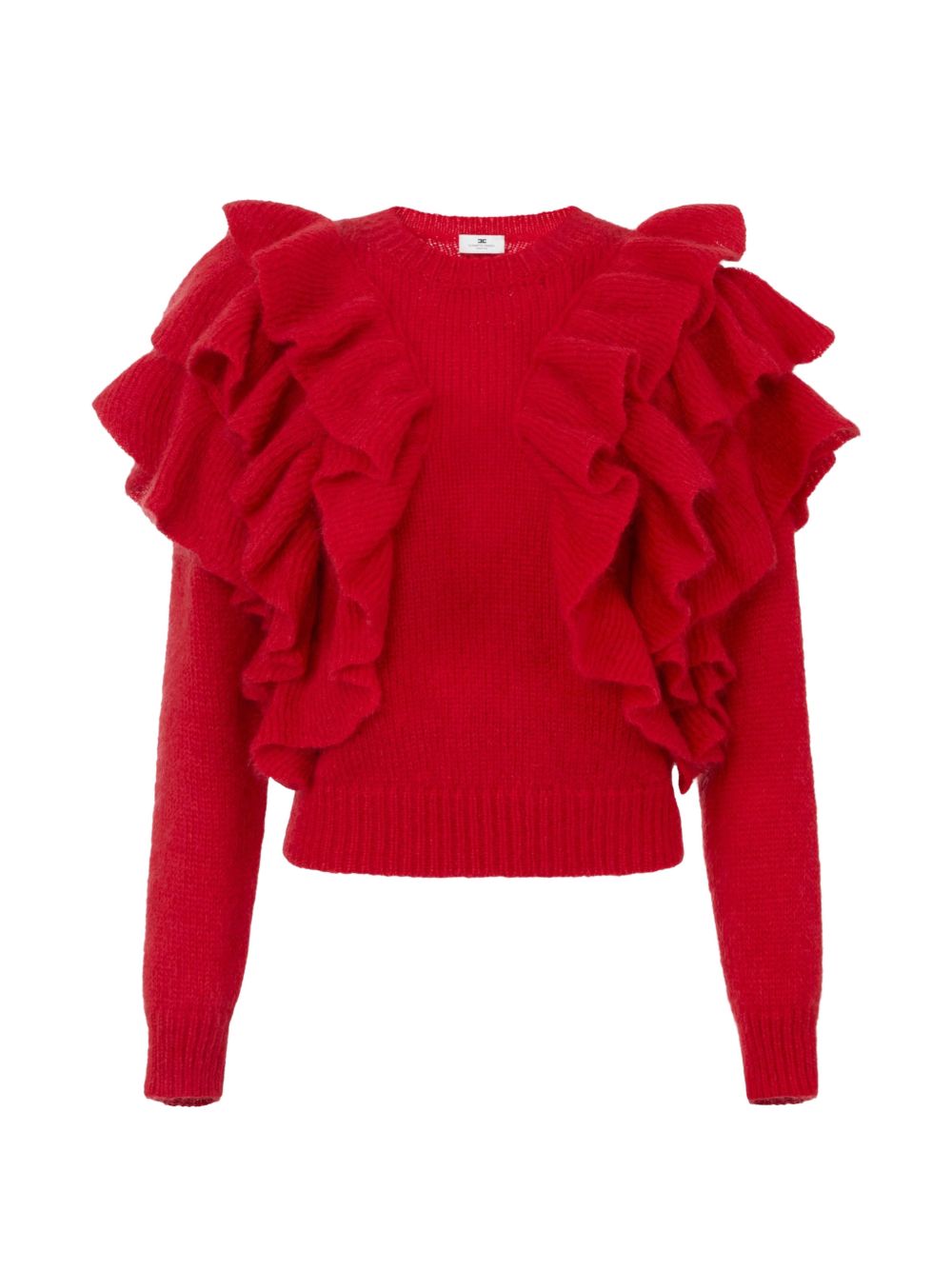 ELISABETTA FRANCHI Maglia in lana mohair rossa con rouches sulle spalle