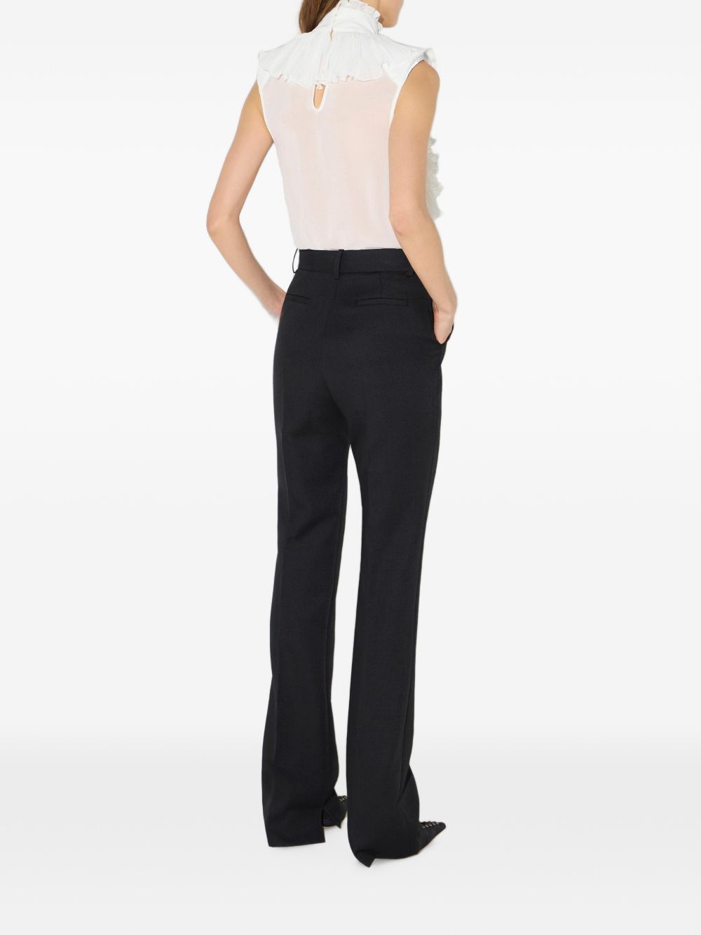 ELISABETTA FRANCHI Pantaloni casual eleganti neri a vita alta slim in lana