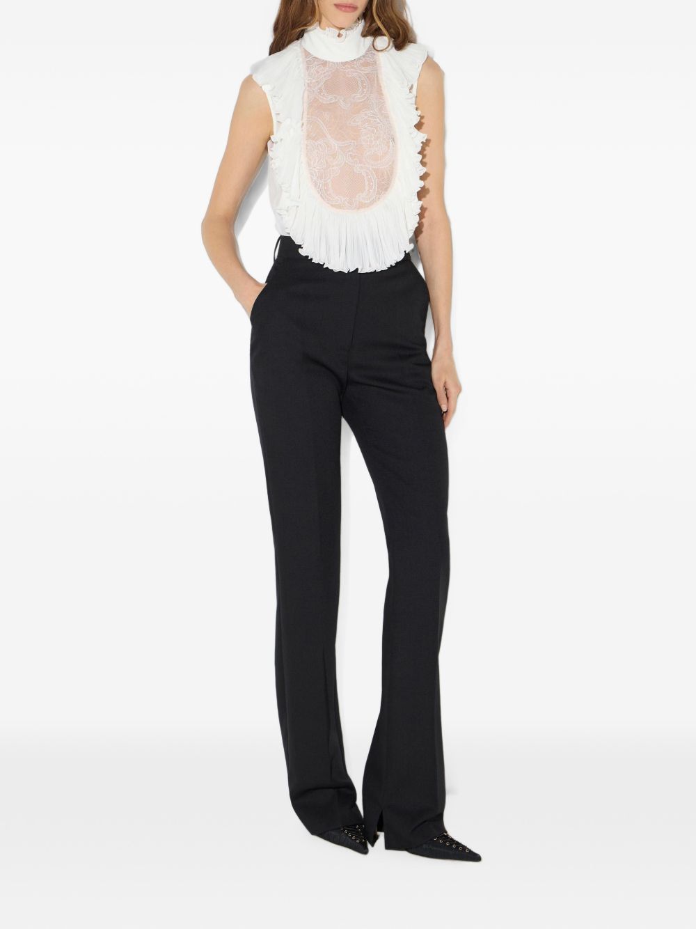 ELISABETTA FRANCHI Pantaloni casual eleganti neri a vita alta slim in lana
