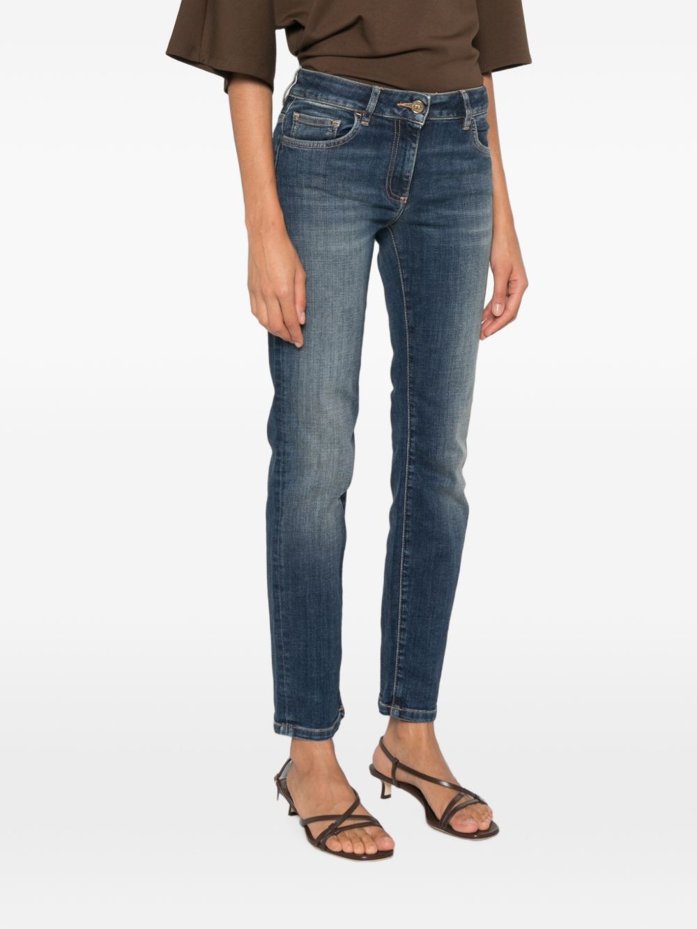 ELISABETTA FRANCHI Jeans blu con effetto washed sulla gamba