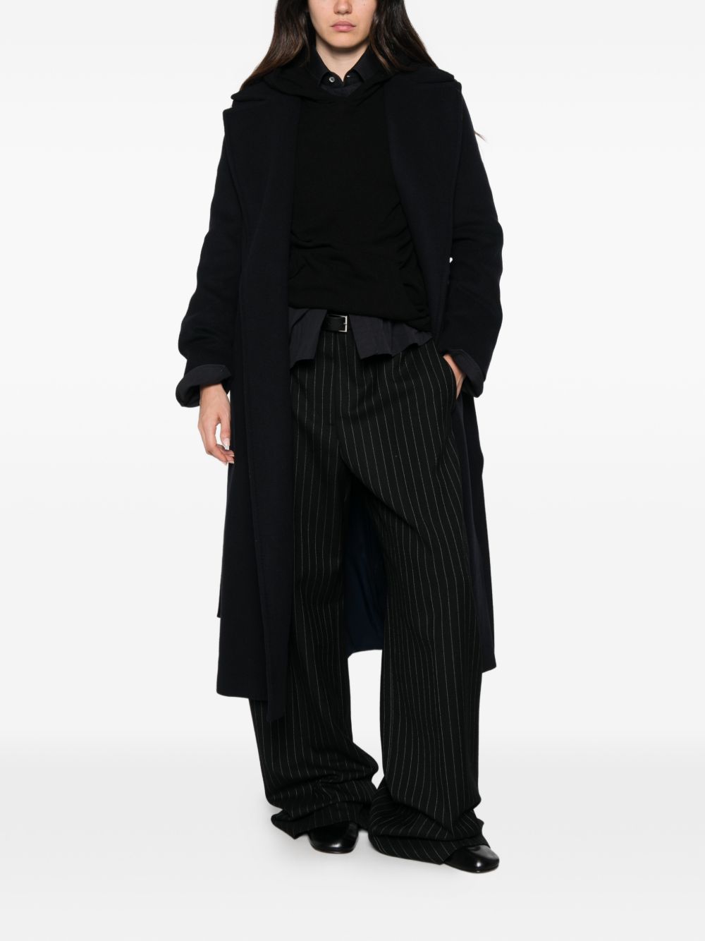 EMME Cappotto blu navy lungo in misto lana