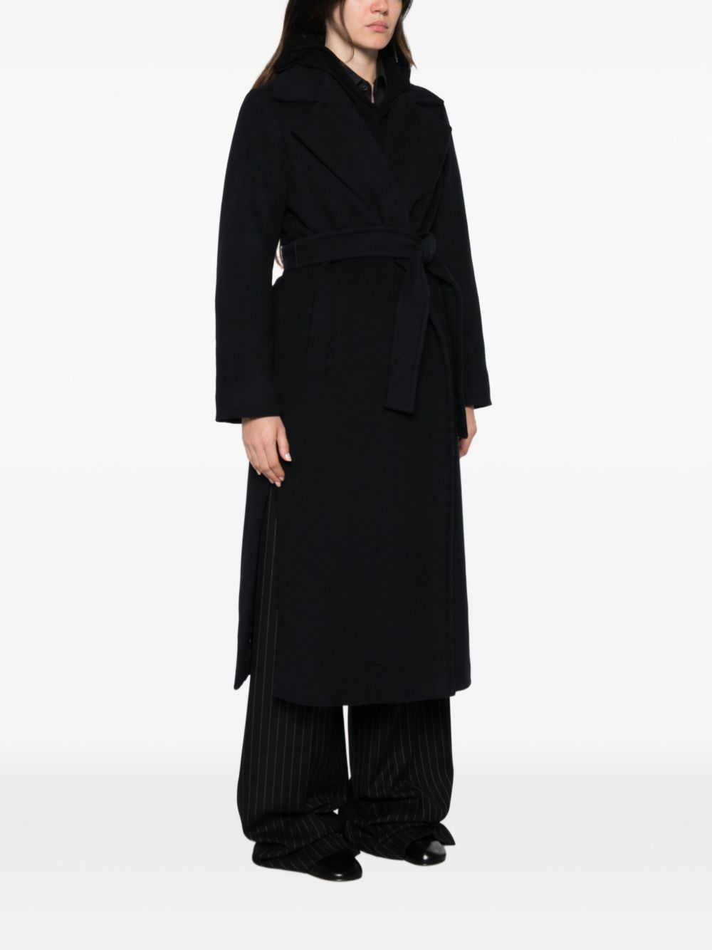 EMME Cappotto blu navy lungo in misto lana