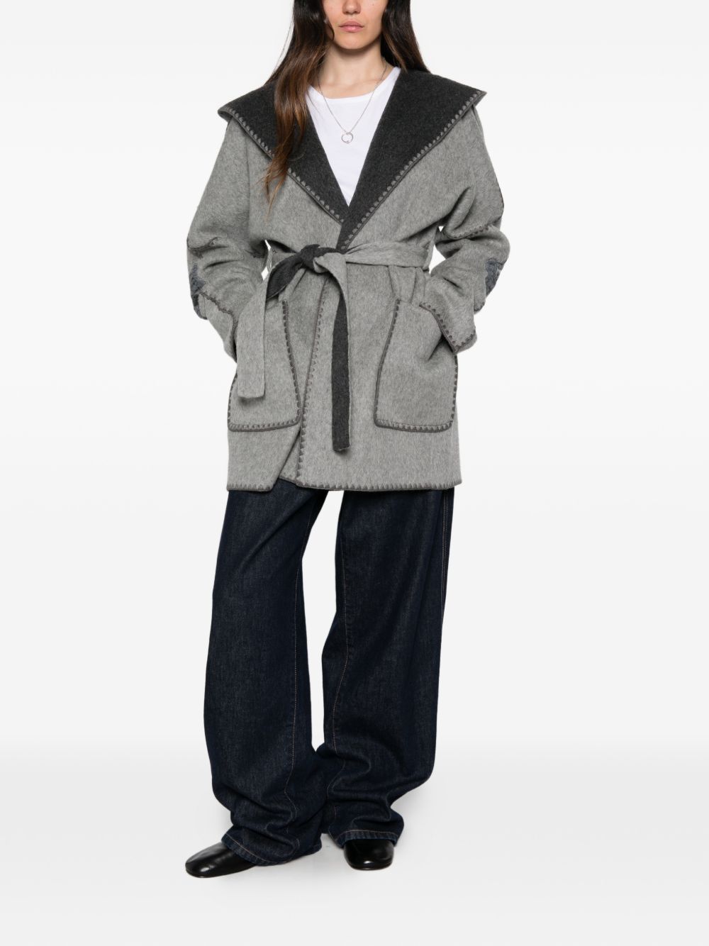 ERMANNO FIRENZE Cappotto in lana bicolore con ricami