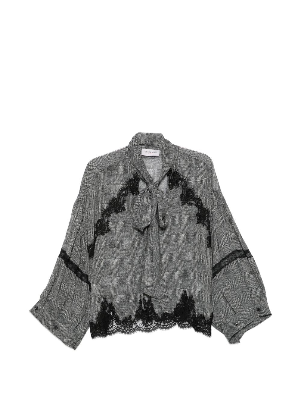 ERMANNO FIRENZE Blusa con stampa Principe di Galles e inserti in pizzo