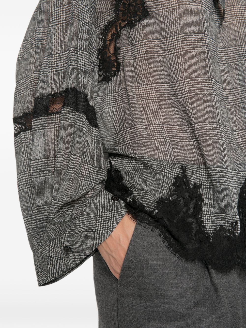 ERMANNO FIRENZE Blusa con stampa Principe di Galles e inserti in pizzo