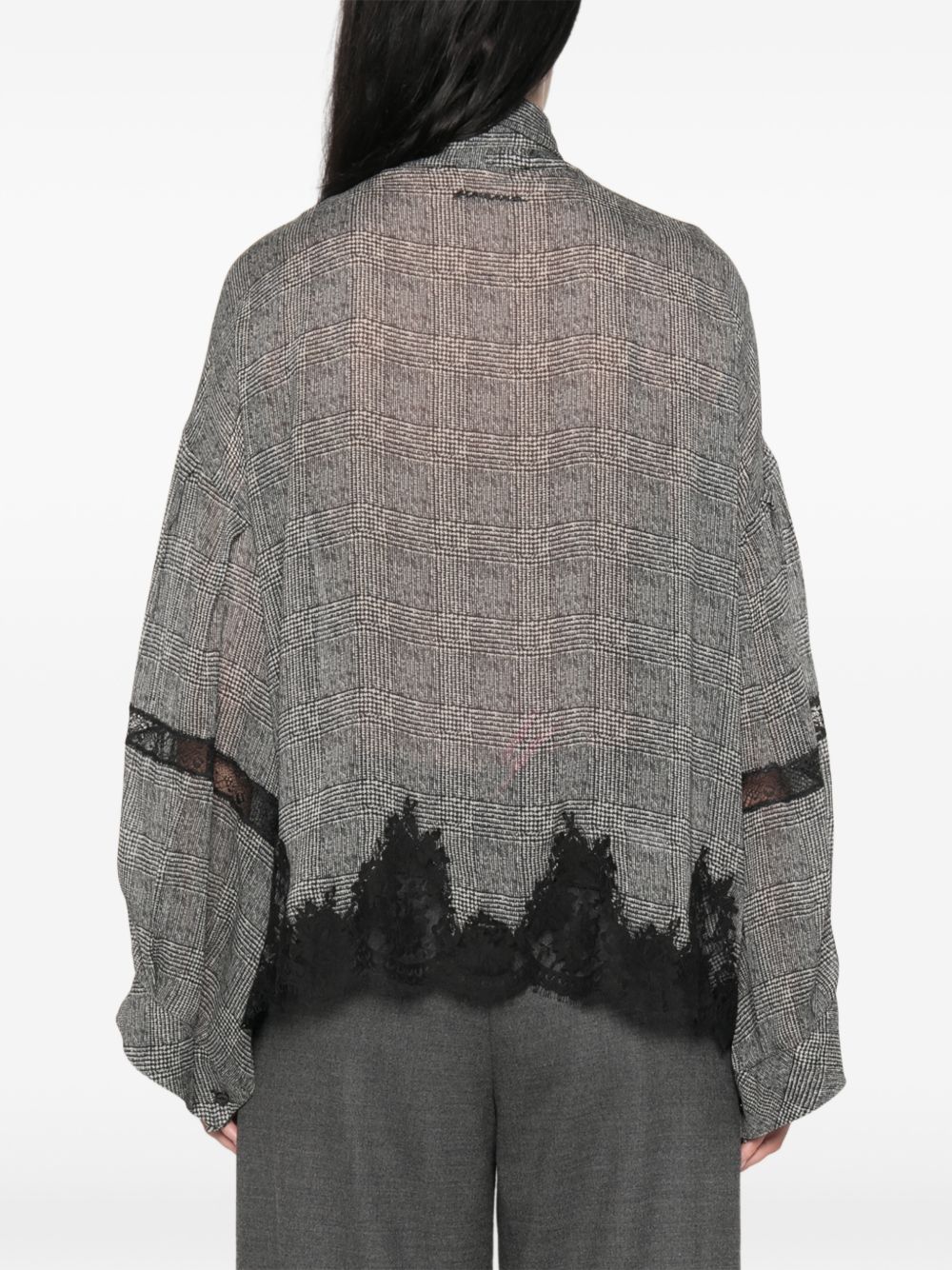 ERMANNO FIRENZE Blusa con stampa Principe di Galles e inserti in pizzo