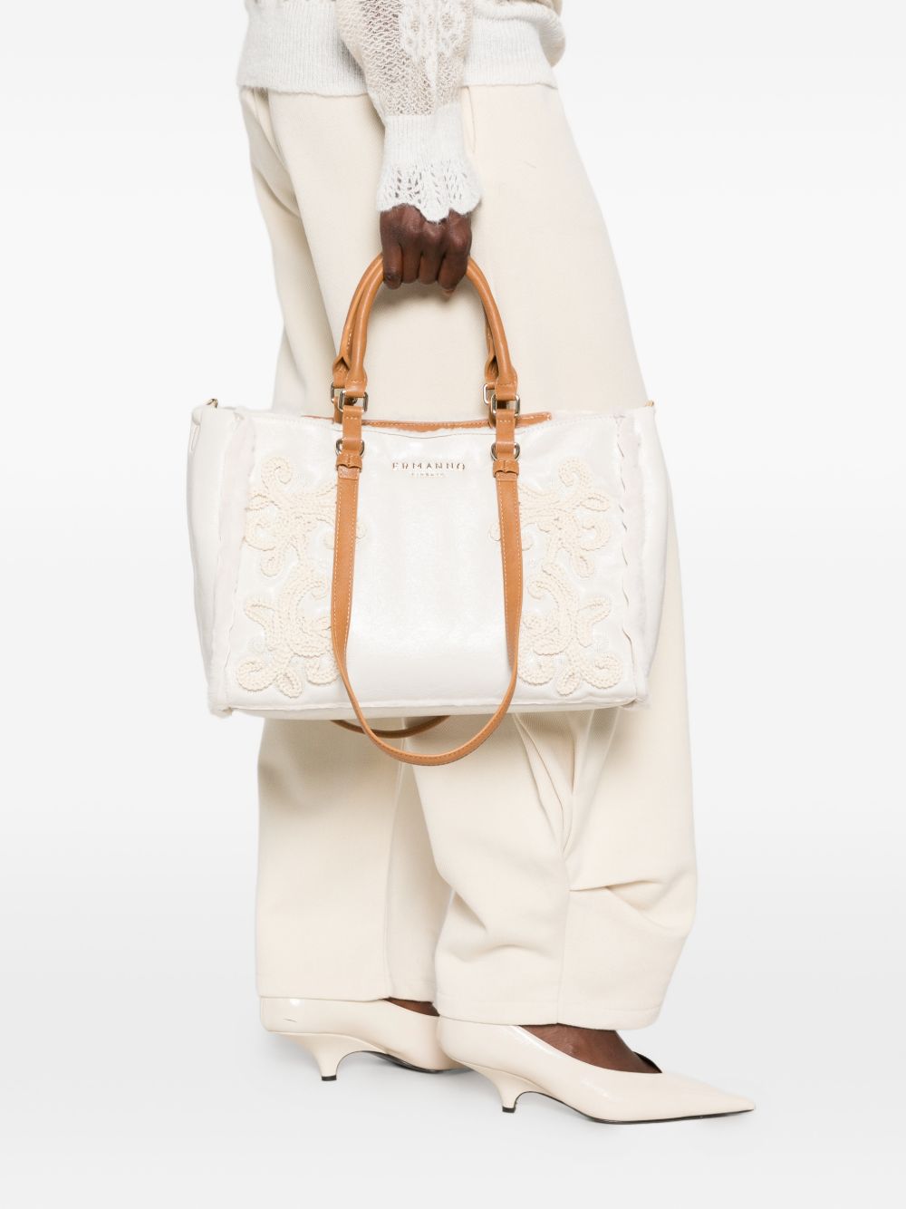 ERMANNO FIRENZE Borsa Shopper con ricami crochet