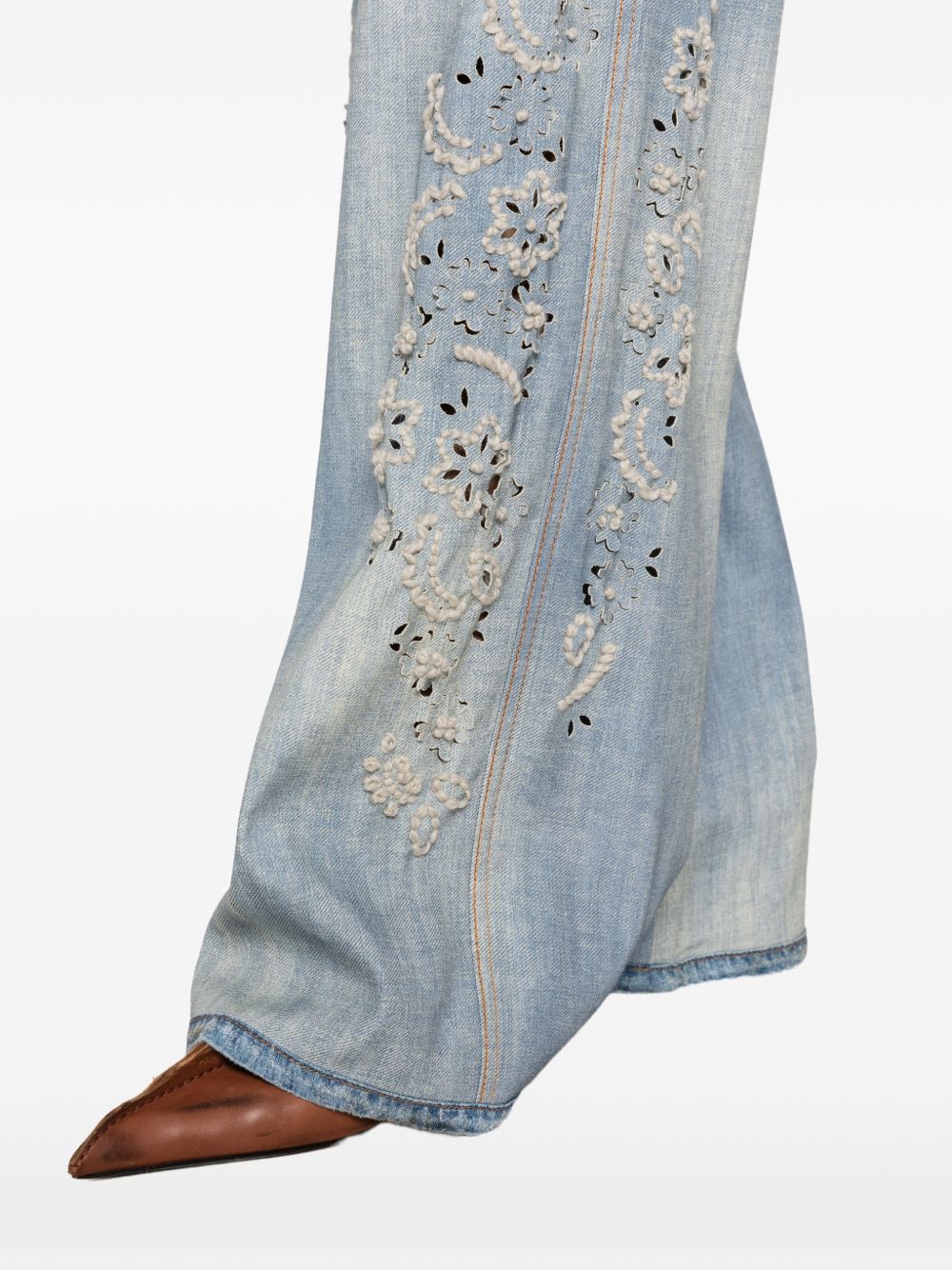 ERMANNO SCERVINO Pantaloni simil-jeans con ricami floreali e tasche