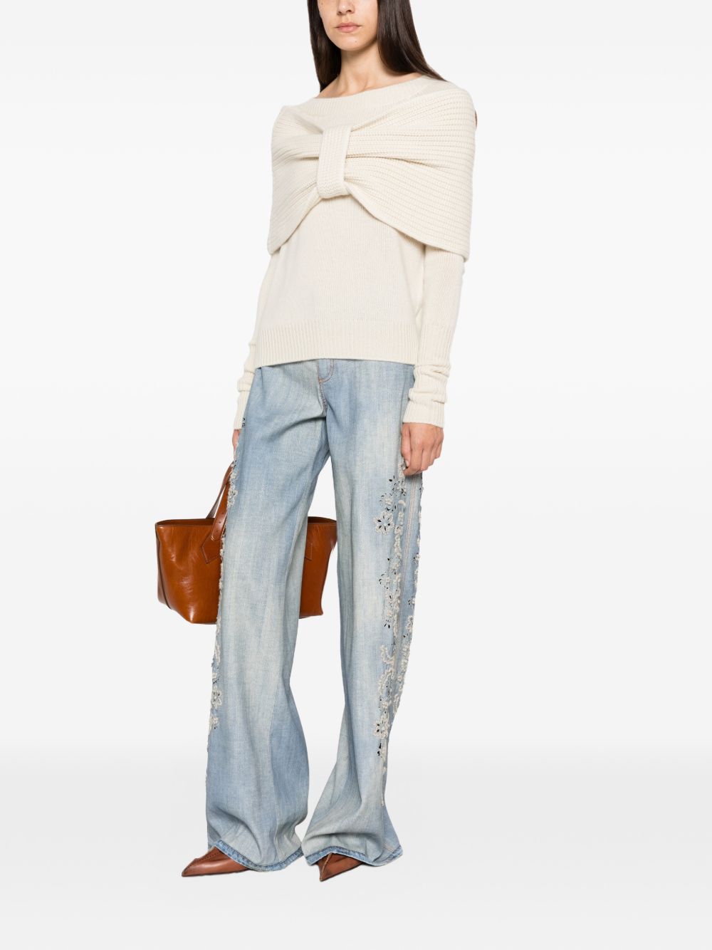 ERMANNO SCERVINO Pantaloni simil-jeans con ricami floreali e tasche