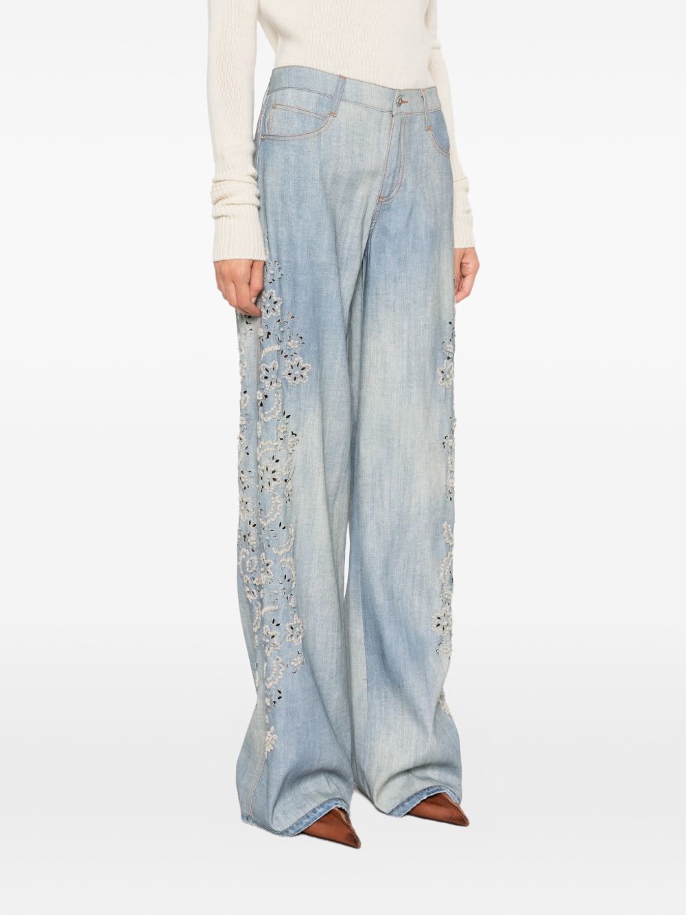 ERMANNO SCERVINO Pantaloni simil-jeans con ricami floreali e tasche