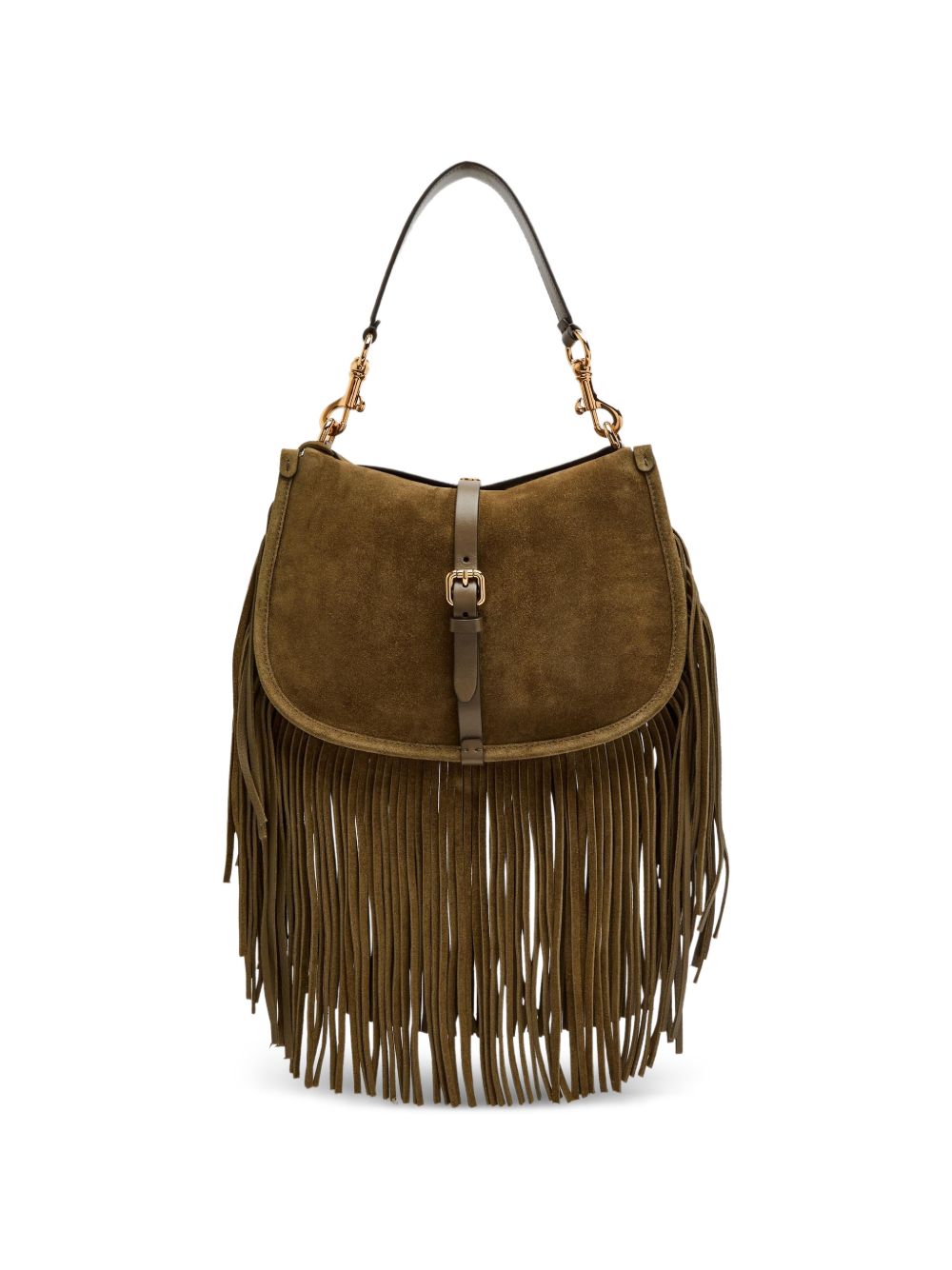 ETRO Borsa a spalla Pony Medium in suede verde con frange