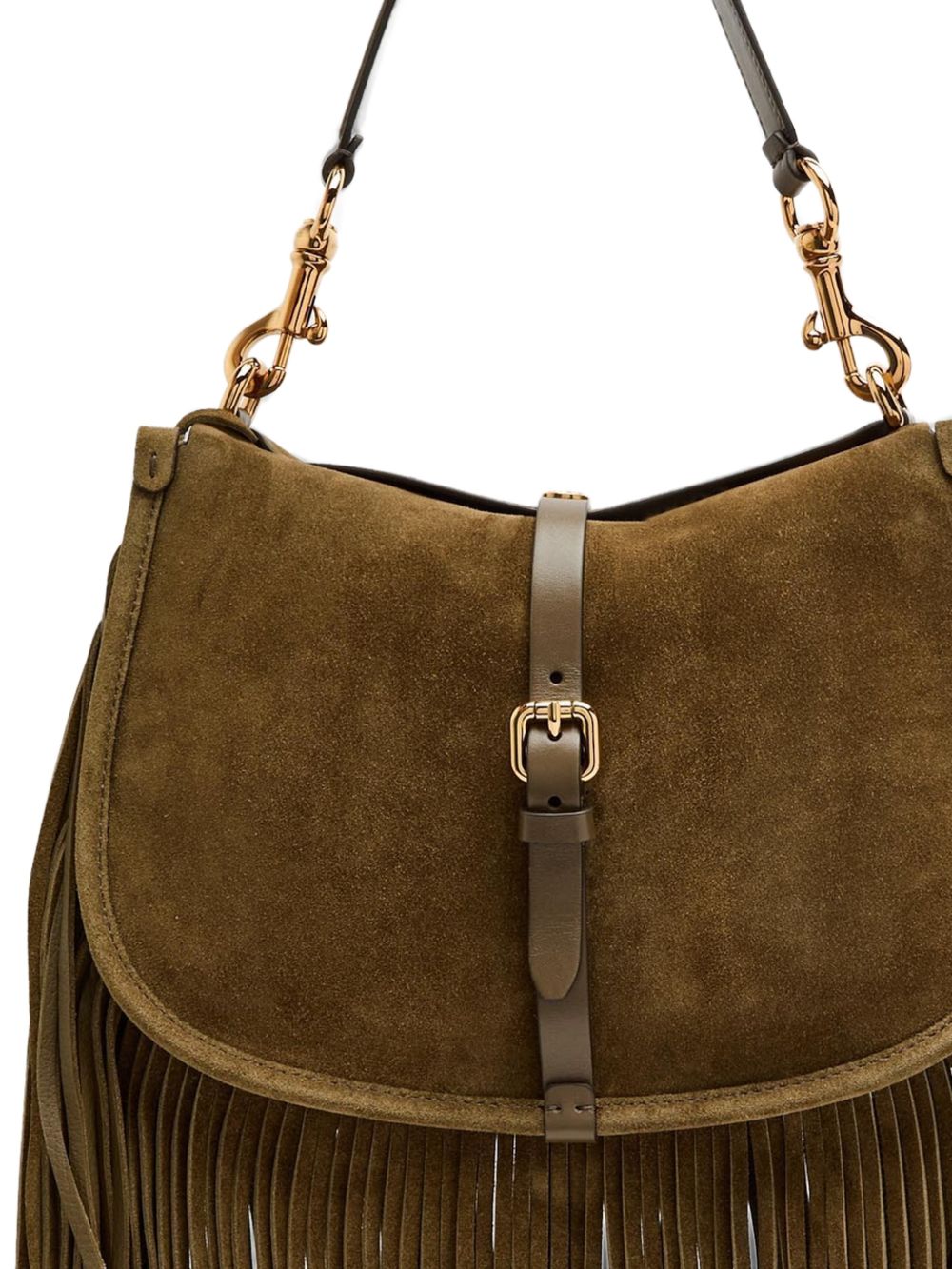 ETRO Borsa a spalla Pony Medium in suede verde con frange