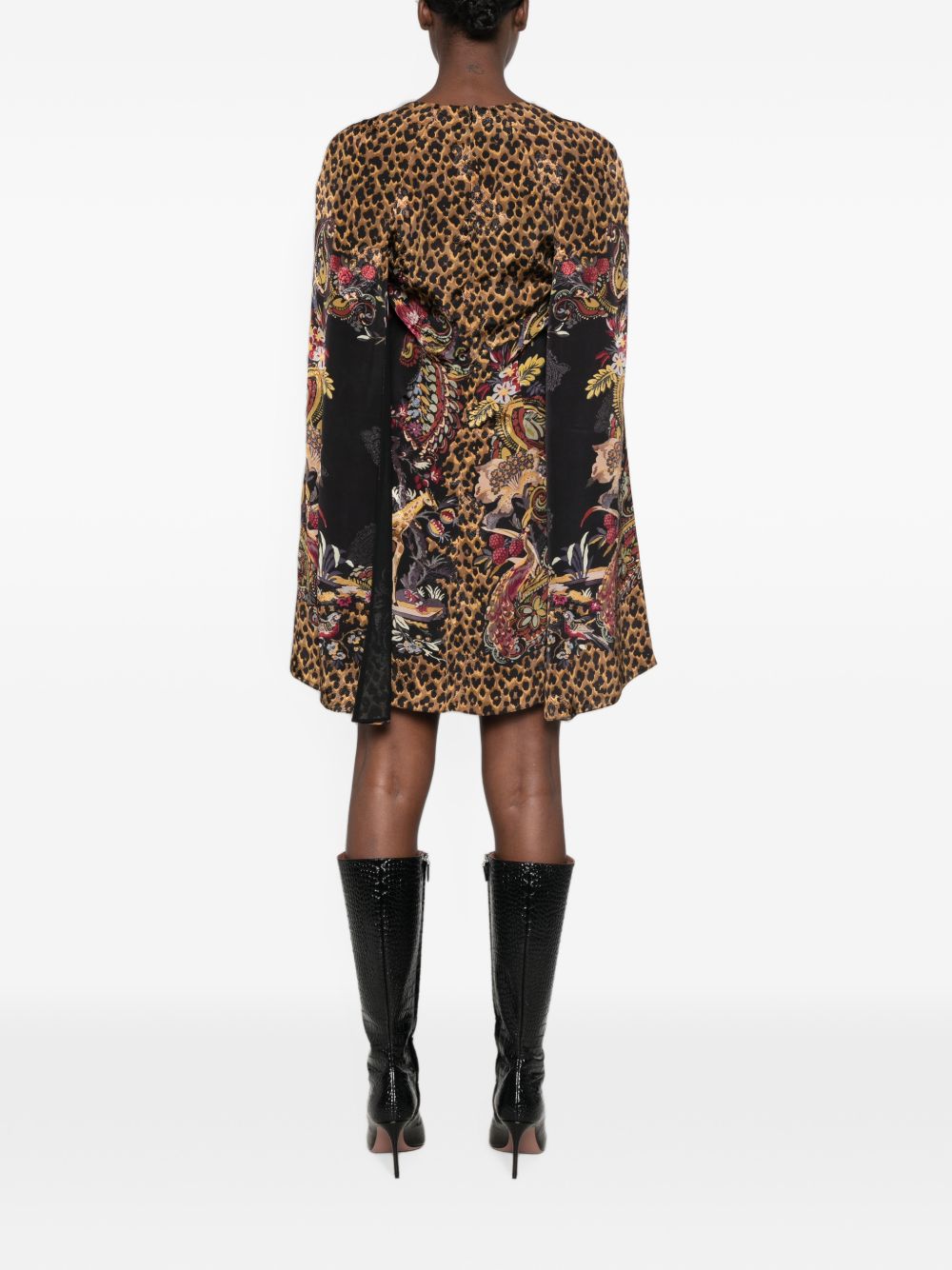 ETRO Abito corto fantasia con scollo a V e maniche lunghe aperte