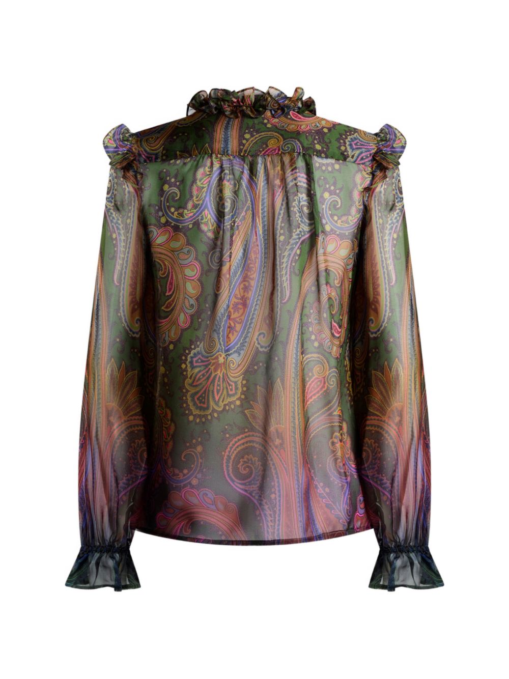 ETRO Camicia in seta semitrasparente multicolore con stampa Paisley