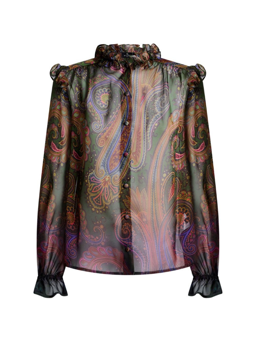 ETRO Camicia in seta semitrasparente multicolore con stampa Paisley