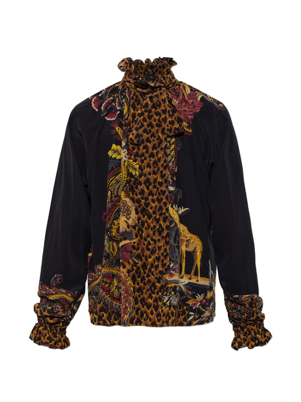 ETRO Camicia in seta con foulard e stampa animalier
