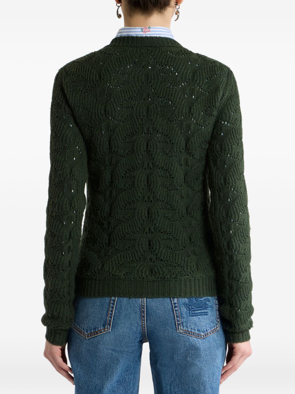 ETRO Maglia verde in misto lana con lavorazione traforata