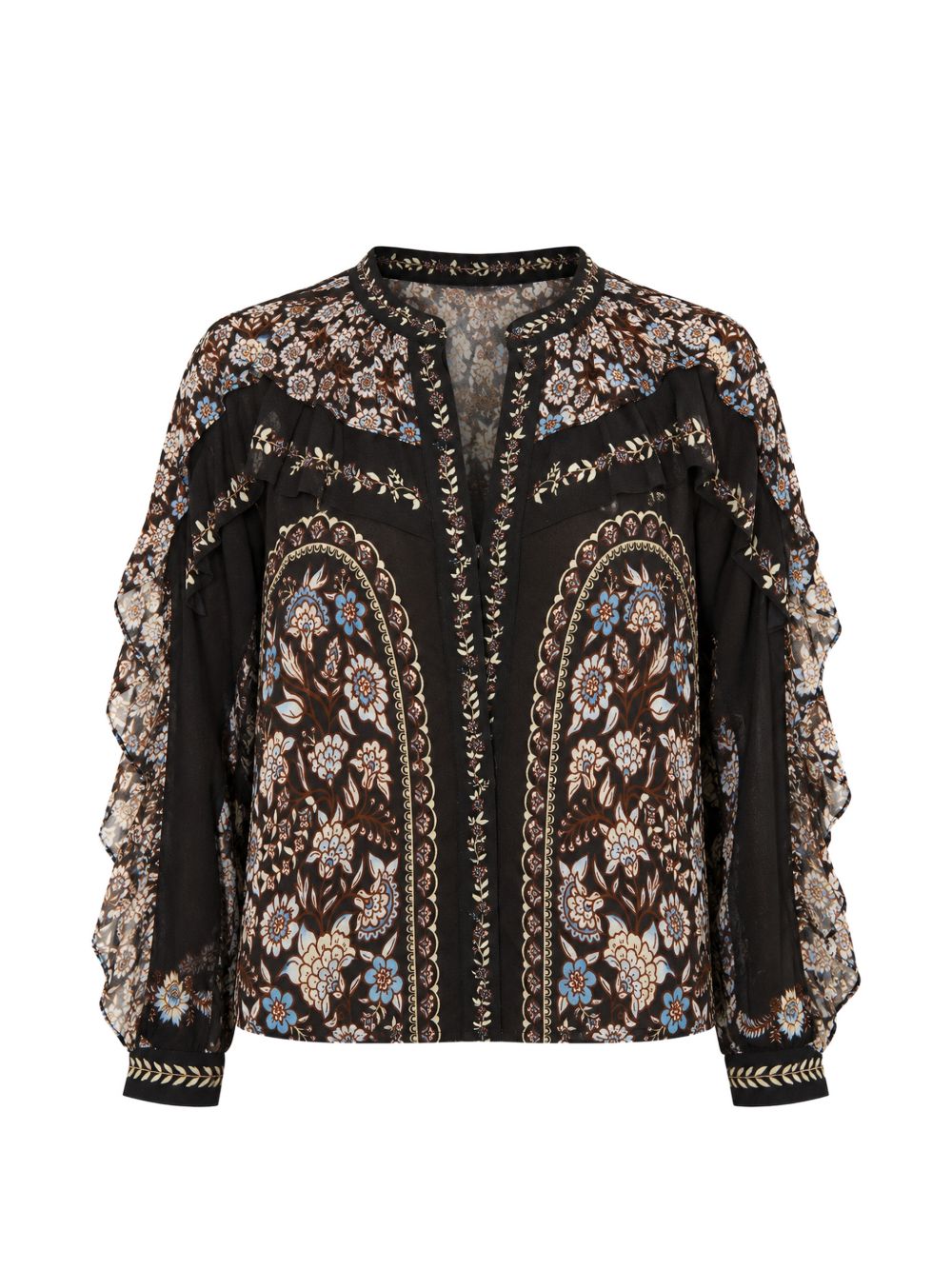 FARM RIO Blusa Daniela Nera con Motivi Floreali<BR/>