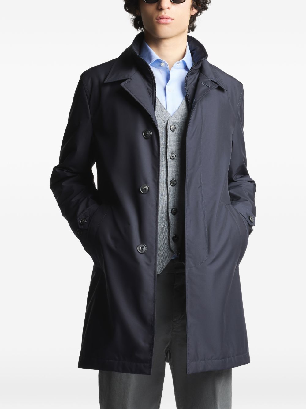 FAY Trench impermeabile imbottito blu con tasche