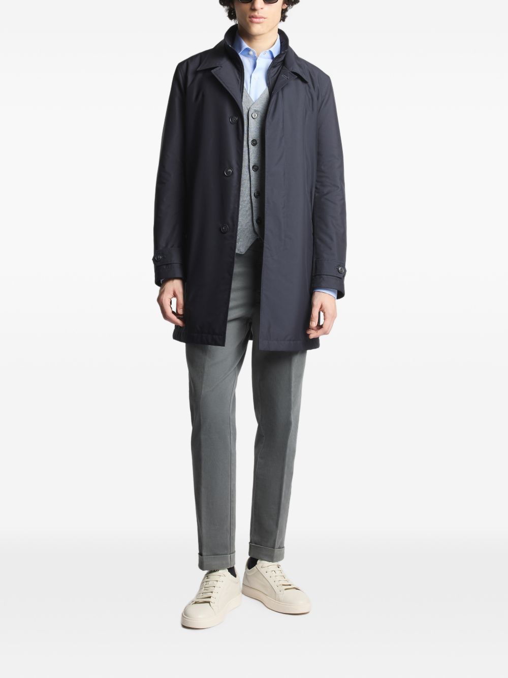 FAY Trench impermeabile imbottito blu con tasche