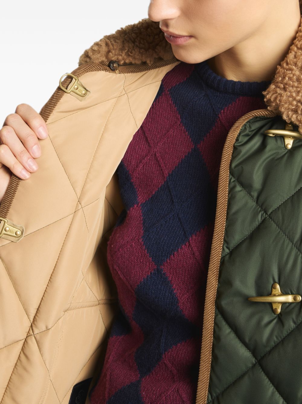 FAY Bomber trapuntato verde con tasche e colletto in fur
