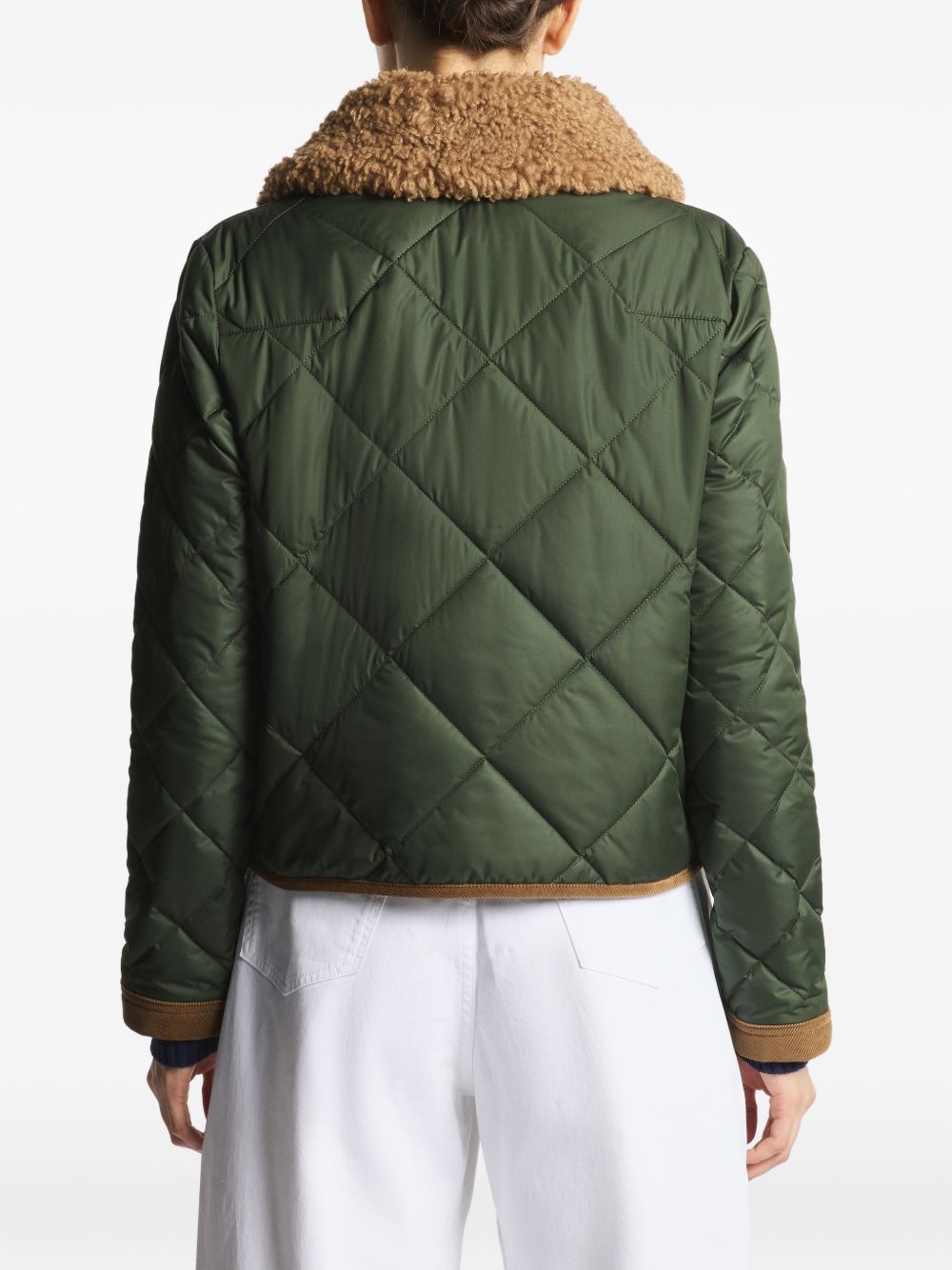 FAY Bomber trapuntato verde con tasche e colletto in fur