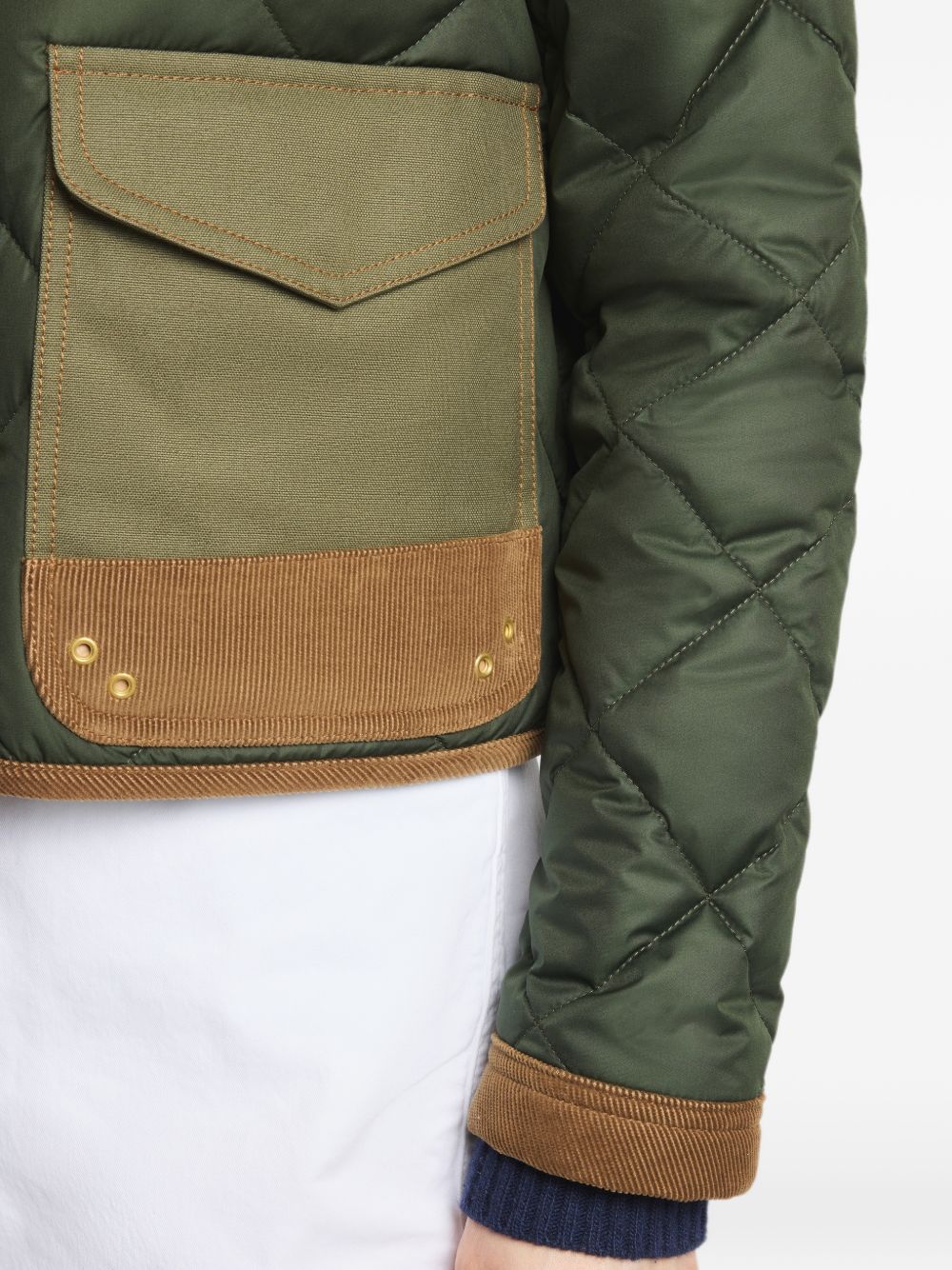 FAY Bomber trapuntato verde con tasche e colletto in fur
