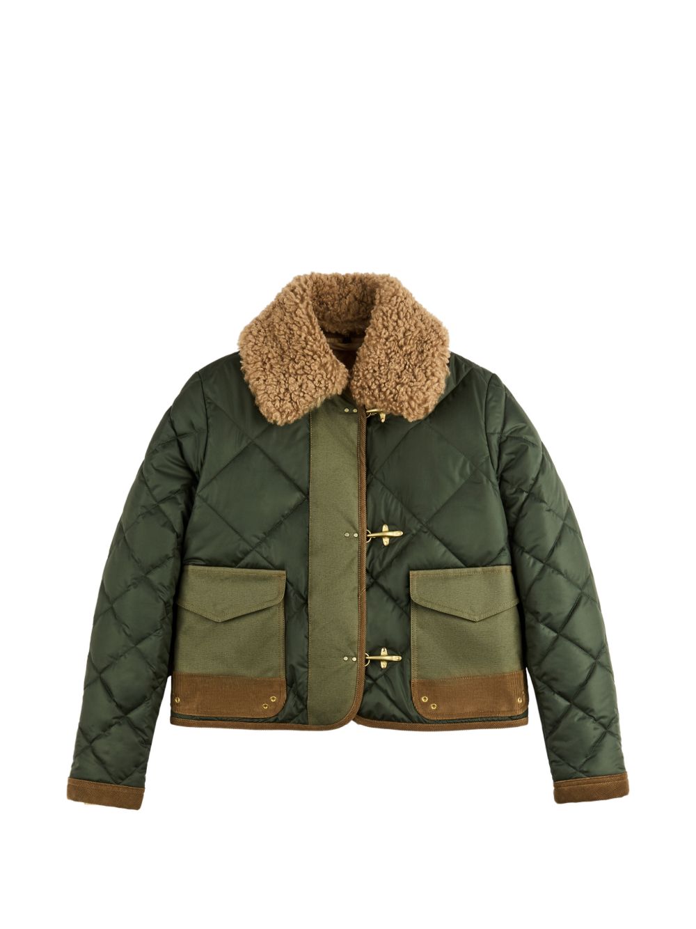 FAY Bomber trapuntato verde con tasche e colletto in fur