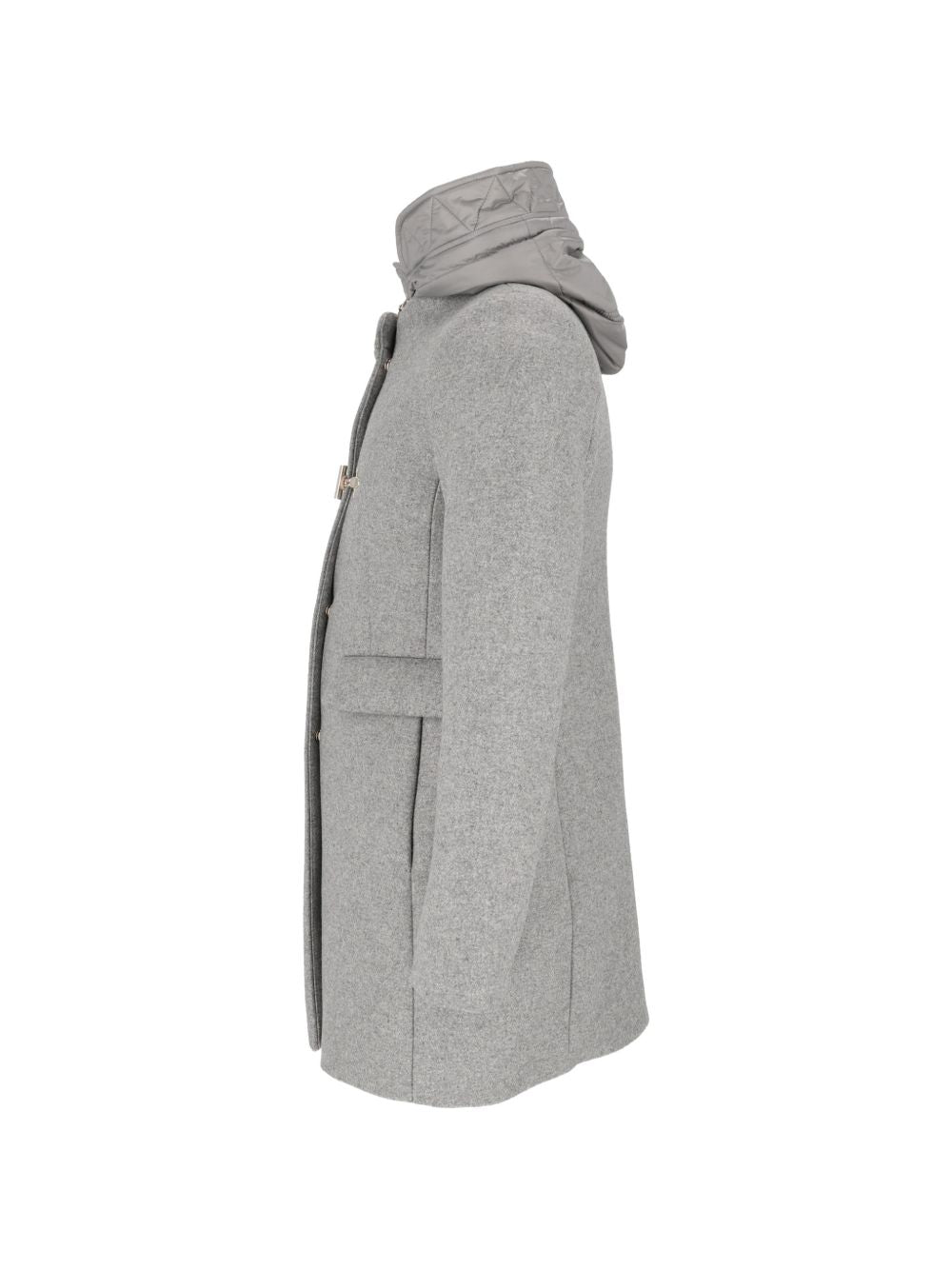 FAY Cappotto grigio chiaro in lana con tasche e cappuccio