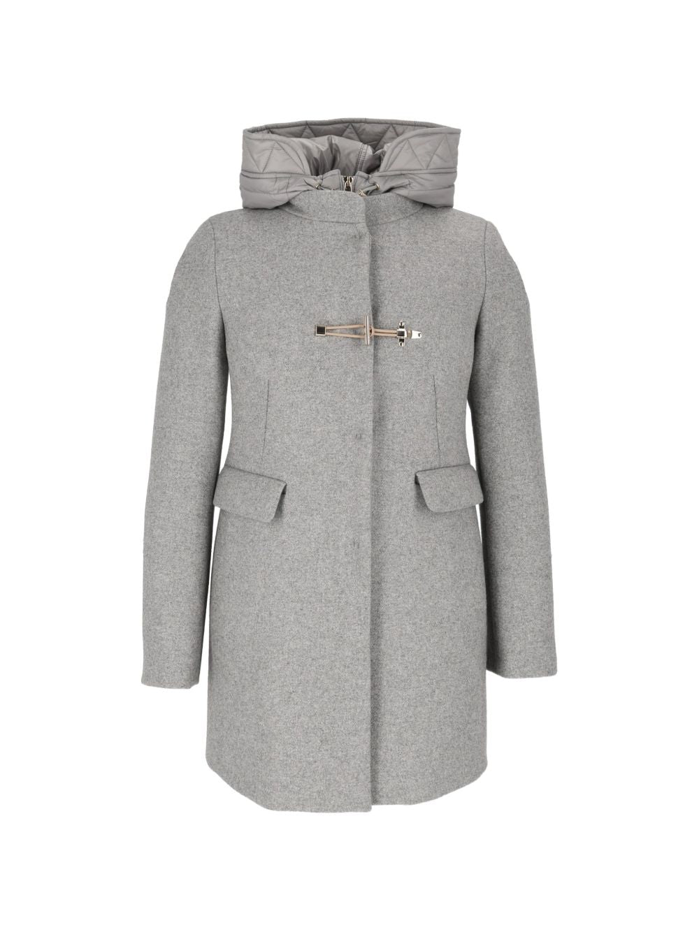 FAY Cappotto grigio chiaro in lana con tasche e cappuccio