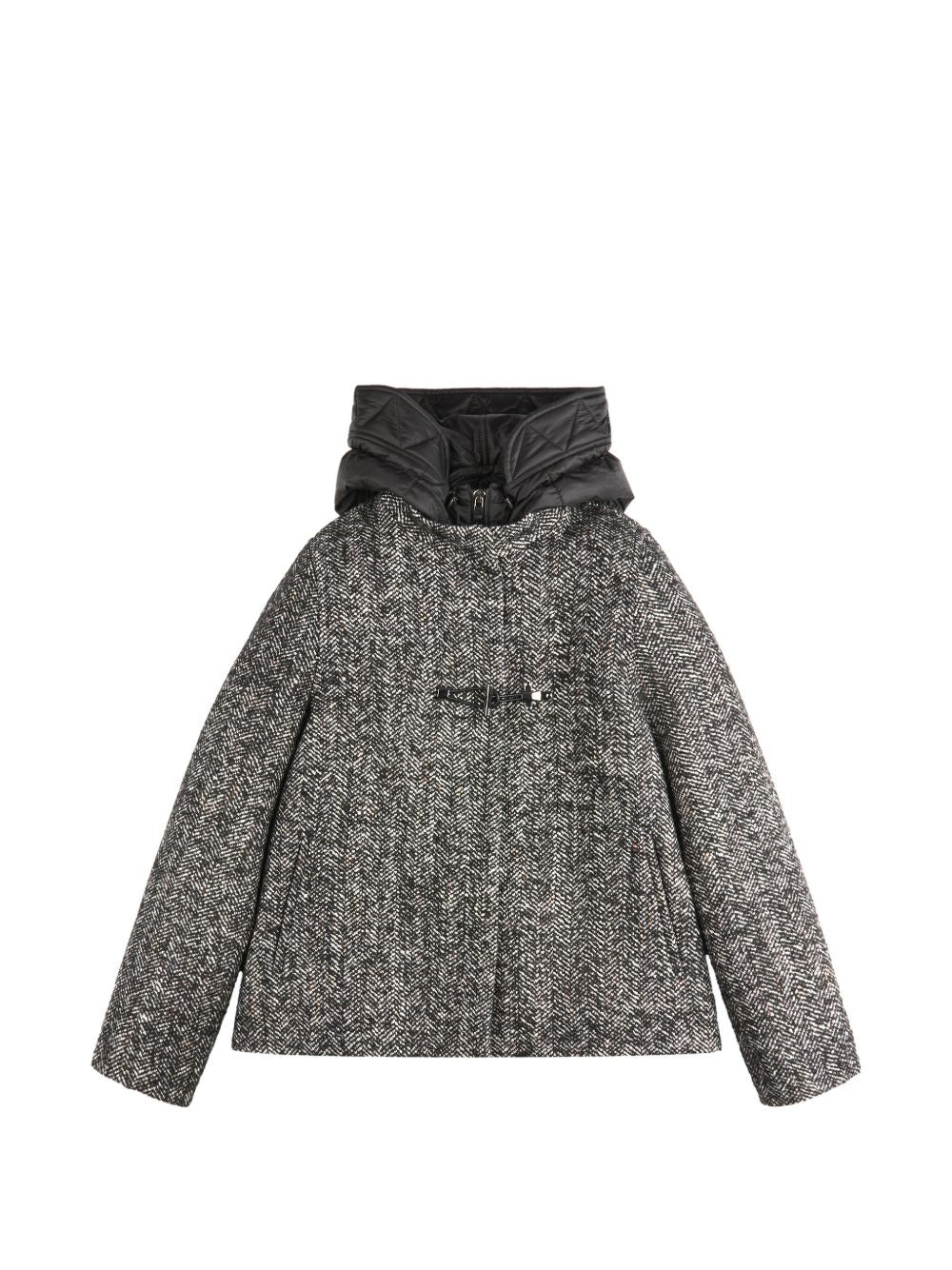 FAY Cappotto corto grigio in misto lana con cappuccio trapuntato