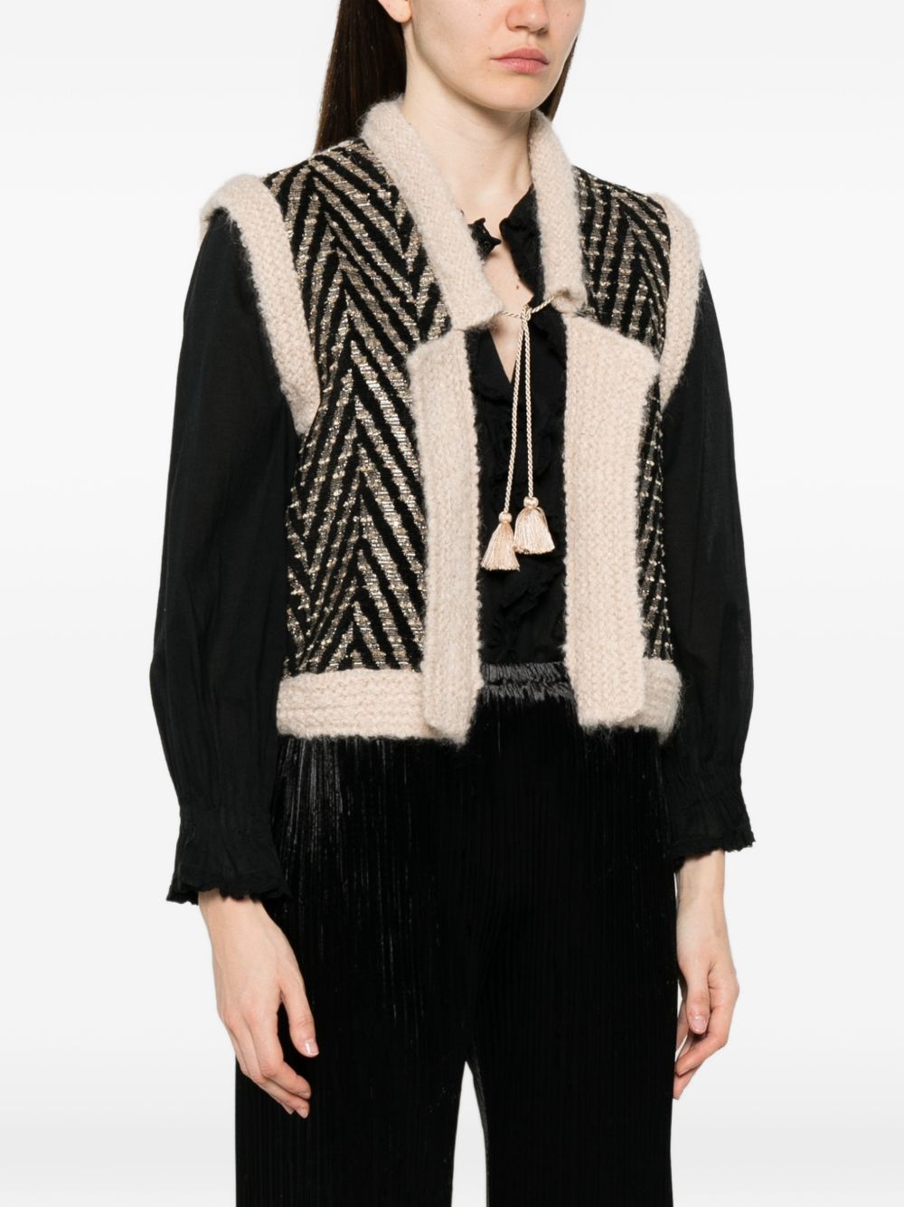 FORTE FORTE Gilet in maglia My Jacket beige e spigato marrone