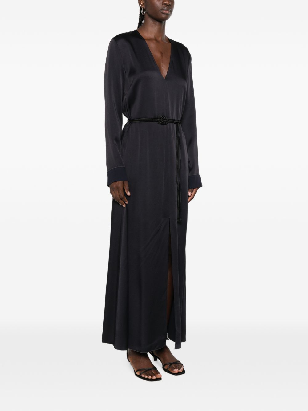 FORTE FORTE Abito lungo nero My Dress con scollo a V e cintura