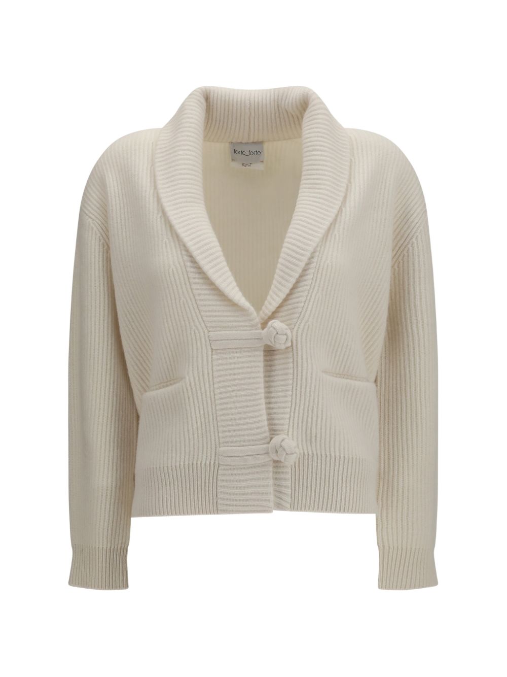 FORTE FORTE Cardigan bianco in morbida lana con scollo a V e collo morbido