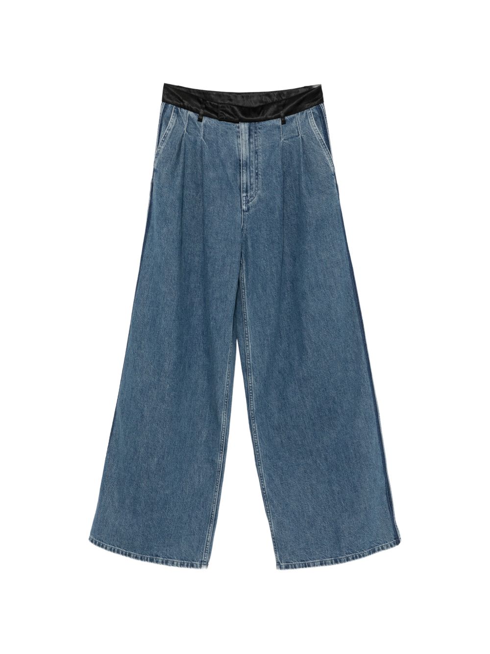 FORTE FORTE Jeans wide leg a vita alta con dettagli in raso nero